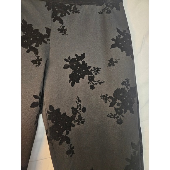 Liz Claiborne Pants - Liz Claiborne Velvet Floral Legging Pants XL Career Black Flocked Pull On #842